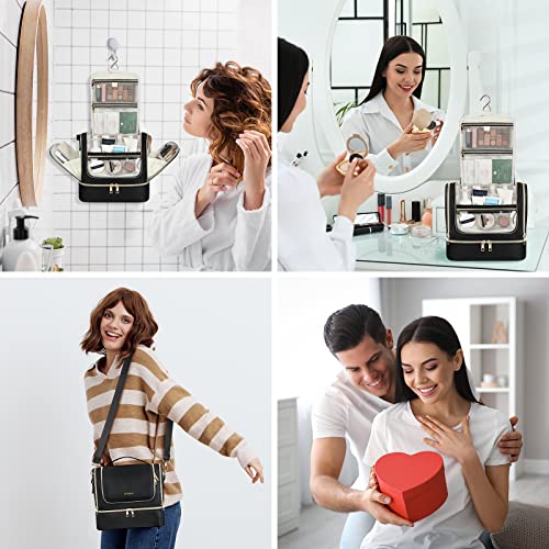 Travel Toiletry Bag For Women, Double Layer Hanging Makeup Organizer Bag With Waterproof Pocket, Cosmetic Bag Travel Essentials For Full Sized Toiletries, Travel, Business Trips, Family Use, Black #TOP5