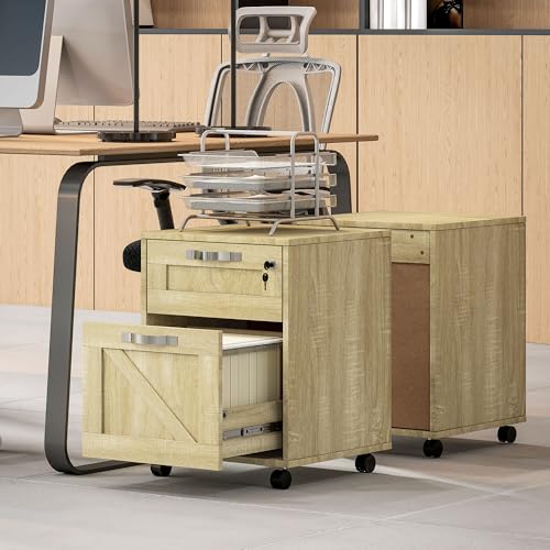 Vinsetto Cajonera de Oficina con 2 Cajones Cajonera con Ruedas Mueble Archivador Móvil con Cerradura y Carpetas Colgantes para Tamaño A4 41x42x56 cm Natural - imagen 8