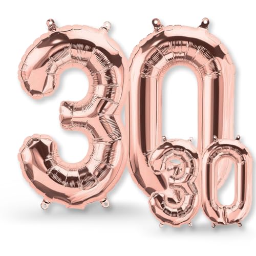 FUNXGO folienballon 30 rosegold - 2 Stück - 42 & 17- luftballon Zahl 30 - Zahlen Ballon 30 Deko - zum 30. Geburtstag Hochzeit Jubiläum Fest Party Dekoration -100cm & 38cm- Ballon 30 rosegold