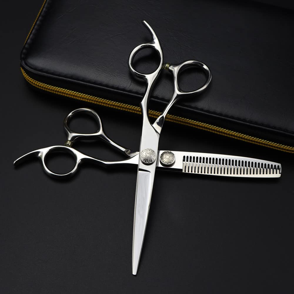 Haarschneideschere, 6-Zoll-Haarschneideschere aus Stahl mit Blumenschraube, Effilierschere für den Haarschnitt, Friseurschere, Friseurscheren-Set (eine Farbe, eine Größe)
