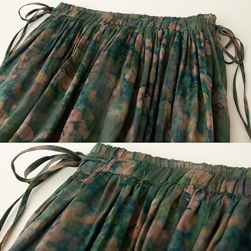 Giltpeak Women Floral Linen Maxi Skirt High Elastic Waist, Summer A-Line Cotton Flowy Long Skirt with Pocket2