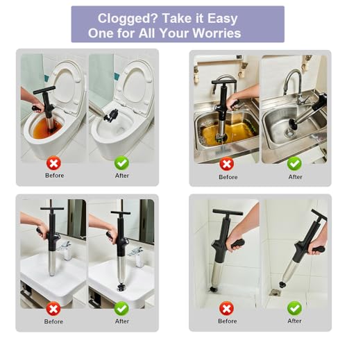 Image of High Pressure Air Pump Plunger for Toilet,Air Drain Blaster,Toilet Plunger,Clog Remover,with Toilet Brush Set and Drain Snake (blue)