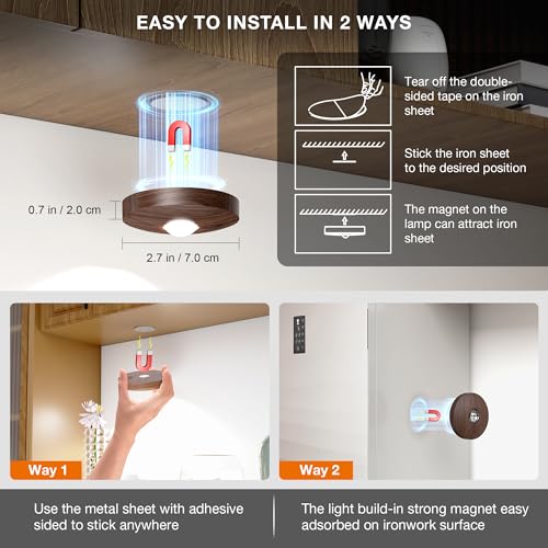 Image of UNUSROOM Rechargeable Puck Lights with Remote Control,2000mAh High Capacity Battery Operated LED Under Cabinet Lighting,Dimmable Tap Stick On& Wireless Closet Light for Kitchen Counter