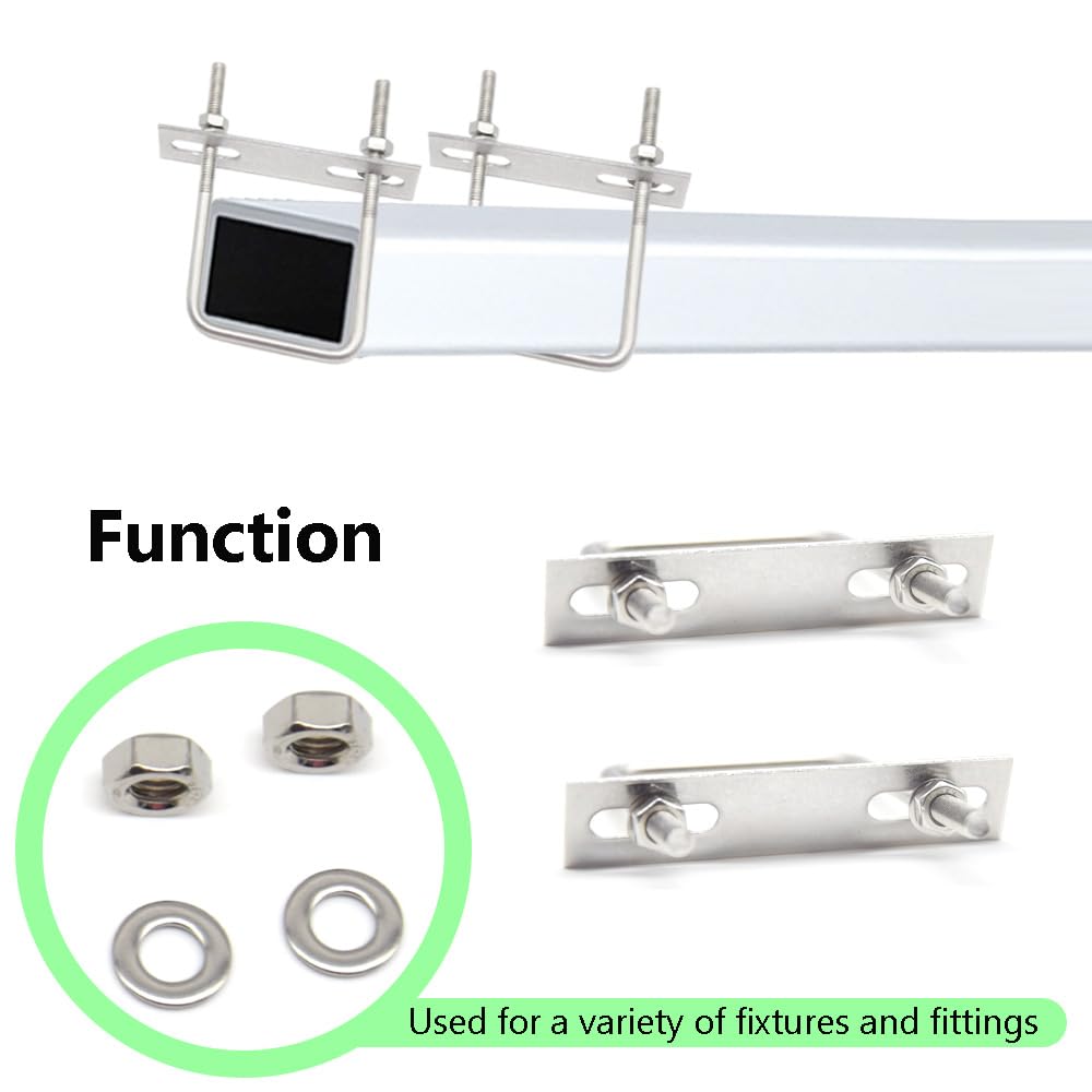 Hocansen 4 Set Square U Bolts M6 U Bolts Brackets with Nuts, Washer and Frame Plate 50x100mm Stainless Steel U Bolts Fastener for Car and Industrial Applications (US/M6-50x100mm) - Image 3