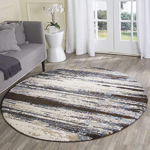 Safavieh Retro Collection RET2138-1165 Modern Abstract Cream and Blue Round Area Rug