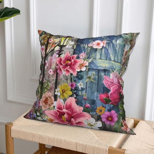 AMZQJD 4 Stück Kissenbezug Frühling Dekorative Kissenhülle Baumwolle Leinen Sie Kissenbezüge (40 x 40 cm, Rote Blumen) – Bild 5