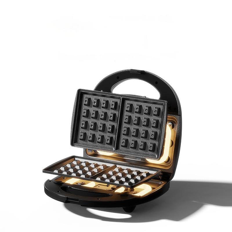 Image of the 11-in-1 Breakfast Maker in its closed and open positions, ready for plate installation.