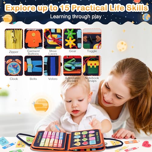 Image of Teefrye Toddler Busy Board Montessori Toys for Boy, Activity Book Educational for Learning Fine Motor Skills, Travel Toys for Airplane Car, Birthday Gifts for Boys Toddlers