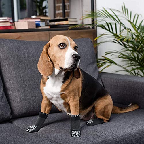 PUPTECK 2 Paar Doppelseitige Anti-Rutsch Hundesocken mit verstellbaren Riemen für den Innenbereich - Hundeschuhe Pfotenschutz Sommer Haustierpfoten Schutz Traktion Kontrolle Socken auf Hartholzboden