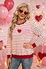 KIDDAD Valentine Sweatshirts for Women Love Heart Print Sweater Valentines Sequins Shirt Embroidered Striped Pullover #3
