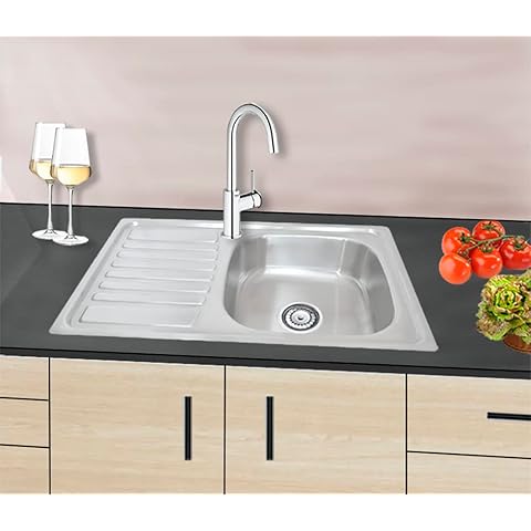 Omeere, 80 x 50 cm, Built-in Sink, Square Small, Undermount Sink, 304 Stainless Steel, Material Thickness 0.8 mm, Sink Square 1 Basin, Undermount Sink (Left Shelf) Cover