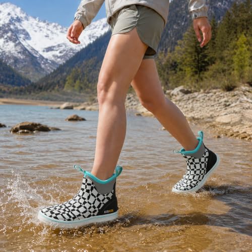 Image of Kalkal Women's Deck Boots, Waterproof Ankle Rain Boots Fishing Boots with High Traction, Women's Rubber Boots For Gardening Fishing Boating Camping