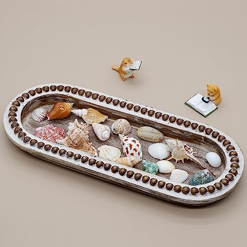 Bandeja de madera para servir redonda rústica TOOLTENG decorativa blanca para otomana 2