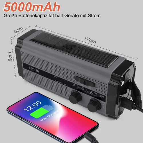 YIKANWEN Tragbare Solar Radio,AM/FM Kurbelradio mit Wiederaufladbare 5000mAh Batterie Powerbank, LED Taschenlampe… - Image 3