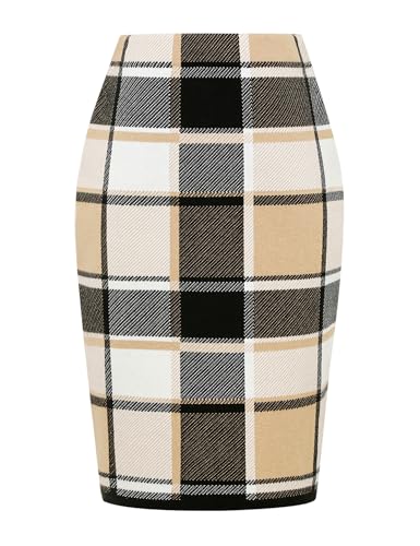 IDEALSANXUN Womens Knee Length Plaid Skirt Fall Winter High Waisted Bodycon Pencil Sweater Skirt