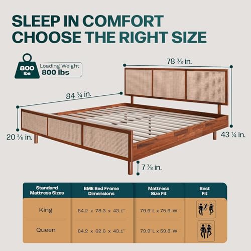 Image of Bme Nancy Signature Bed Frame, King Bed Frame and Headboard Unique Geometric, Mid Century Modern, Solid Acacia Wood, No Box Spring Needed, 12 Strong Wood Slats Support, Easy Assembly, Dark Chocolate