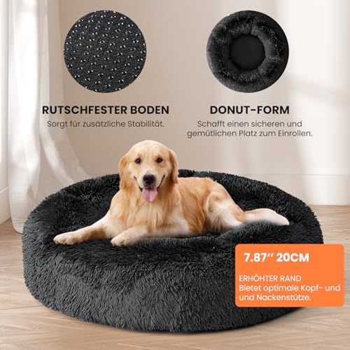 XKISS hundebett flauschig [mit waschbarem Bezug] original-[M，80cm，Dunkelgrau] Hundebett Fluffy,Flauschiges Hundebett für große,mittelgroße & kleine Hunden, hundebett waschbar,hundekörbchen.……