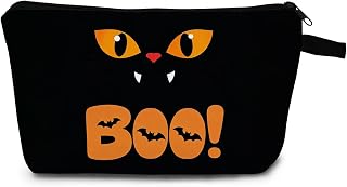 Halloween Cat Makeup Bag Black Bat Boo Print Gift | Holiday Birthday Present for Travel Makeup Storage Unique Black Bat Boo Print Design for Beauty Essentials Daily Use