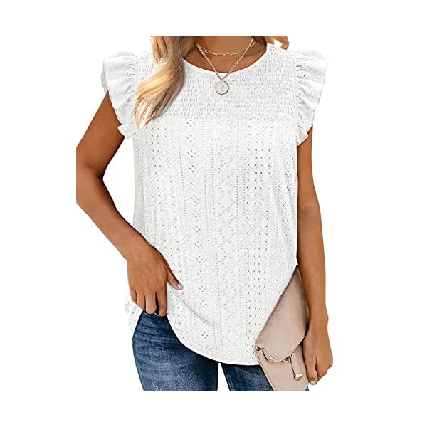 Jescakoo Womens Tank Tops White Blouse Dressy Casual Sleeveless Blouses for Women Eyelet M - Image 3