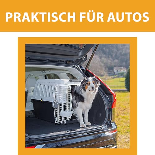 Ferplast Hundetransportbox Transportbox für große Hunde Atlas 70, Reisebox für Hunde, Sicherheitsverriegelung, Lüftungsgitter, 68,5 x 101 x h 75,5 cm Grau