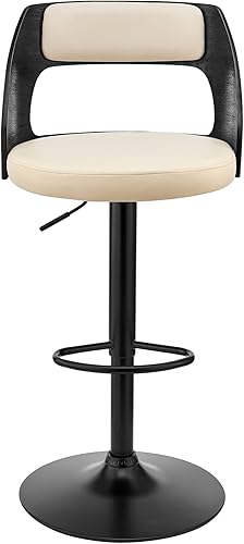 Miniatura 4 de Armen Living Paulo Taburete giratorio ajustable de piel sintética y madera negra con base negra