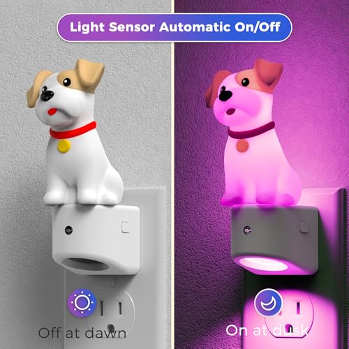 Image of L LOHAS LED Night Light for Kids,3D Cute Puppy Night Lights,Schnauzer with Dusk to Dawn Sensor, RGB+Soft White 3000K,Dog Night Light,Birthday Gift Nightlight for Kids, Room Decor,2Pack