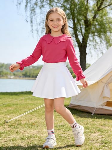 Image of 12M-14Y Toddler Baby Girls Peter Pan Collar Blouse Kids Girl Solid Color Puff Sleeve T-Shirts Casual Tee Tops