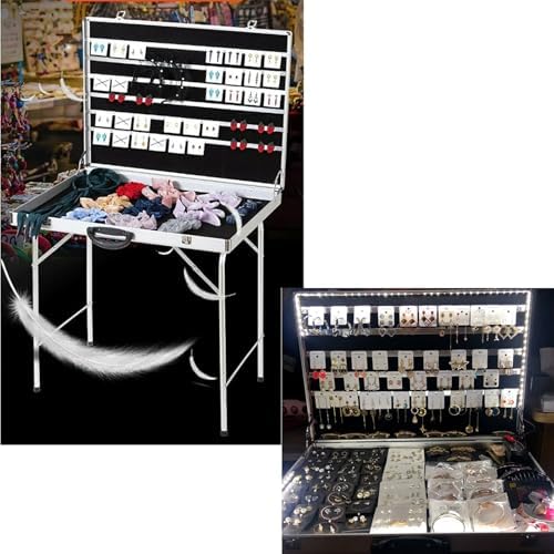 Portable Aluminum Jewelry Display Case with Waterproof Design, Foldable Stand for Necklaces, Rings & Accessories - Perfect for Night Markets & Stalls (70x50cm)