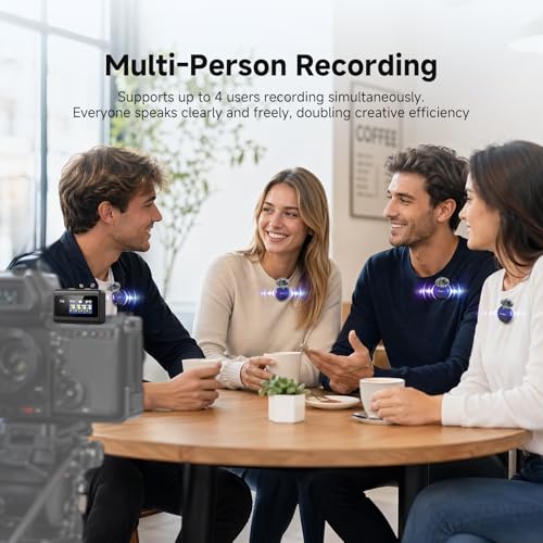 Image of SVMic 5 4-Person Wireless Lavalier Microphones Systems with Charging Case | for Group Videos, 48kHz /24bit AI Noise Reduction, Safe Track Dual Recording, Smart Display,48H Battery