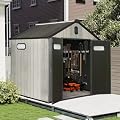 Domi 8x6FT Resin Outdoor Storage Shed with Lockable Door, Waterproof Outside Sheds with Windows & Vents, Heavy-Duty Plastic Tool Storage Shed for Patio Furniture, Lawn Mower, Bike
