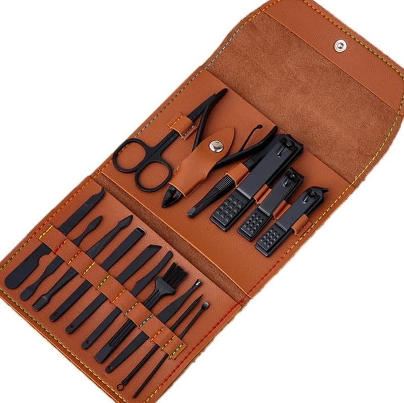 16 Pieces Manicure Set, Pedicure Kit, Nail Clippers, Stainless Steel Professional Personal Care Tool Kit, Nail Tools with Brown Leather Case, Gifts for Men