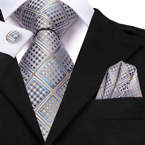 Image of Dubulle Mens Paisley Floral Silk Tie for Men Striped Necktie and Pocket Square Cufflinks Set Wedding Business