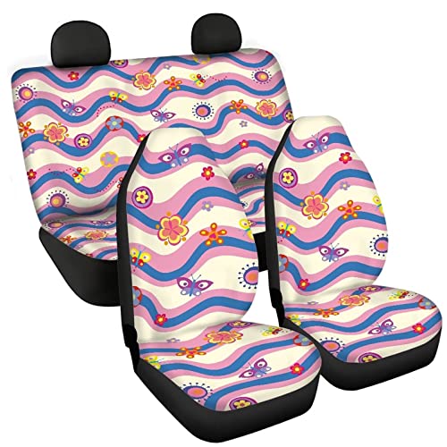 Image of Universal Auto Car Seat Cover Full Set Colorful Butterfly Print Stylish Durable Easy Install Car Seat Protector for Women Breathable Comfortable Front Back Seat Cover Universal Fit Most Cars Trucks