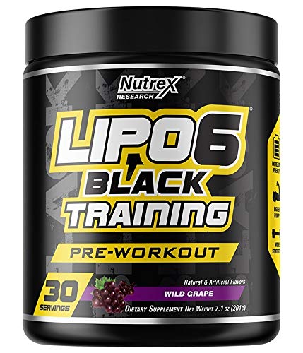 Nutrex Research Lipo-6 Black Training Pre-Workout | High Stim Pre-Workout for Enhanced Energy, Pump, and Focus | 30 Servings (Wild Grape)