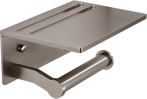 Miniatura 14 de Soporte de papel higiénico – Soporte de papel higiénico de aluminio de doble rollo con estante para teléfono móvil para baño, autoadhesivo 3M, sin