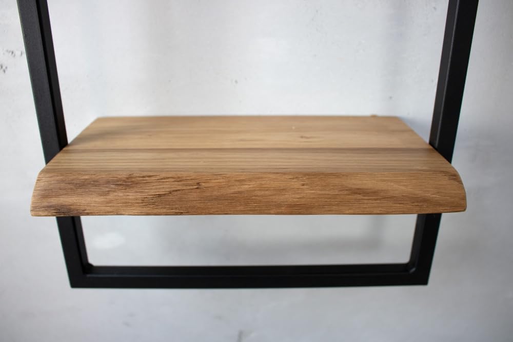 holz4home® 4-teiliges Wandregal Set I Eichenholz Schwarz gerahmt I Mit Baumkante, Natur geölt I Inkl. Befestigungen aus Stahl für Schweberegal Industrial Flair