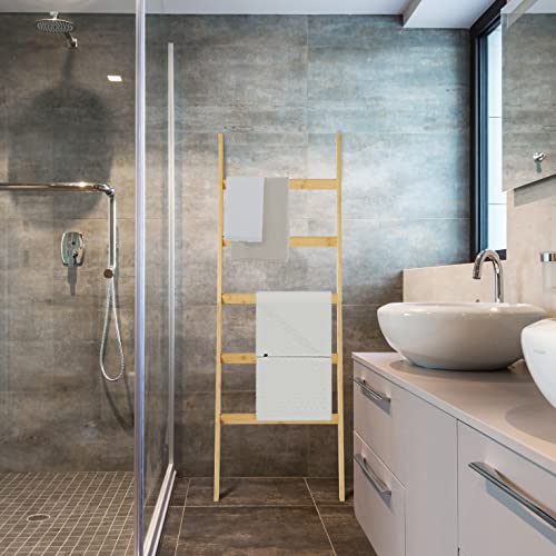 Haorui Bamboo Blanket Ladder 5-Tier Towel Ladder Shelf Towel Racks For Bathroom Wall Leaning Blanket Ladders For Living Room, Bedroom #TOP3