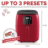 DASH Tasti-Crisp™ Electric Air Fryer Oven, 2.6 Qt., Red – Compact Air Fryer for Healthier Food in Minutes, Ideal for Small Spaces - Auto Shut Off, Digital, 1000-Watt