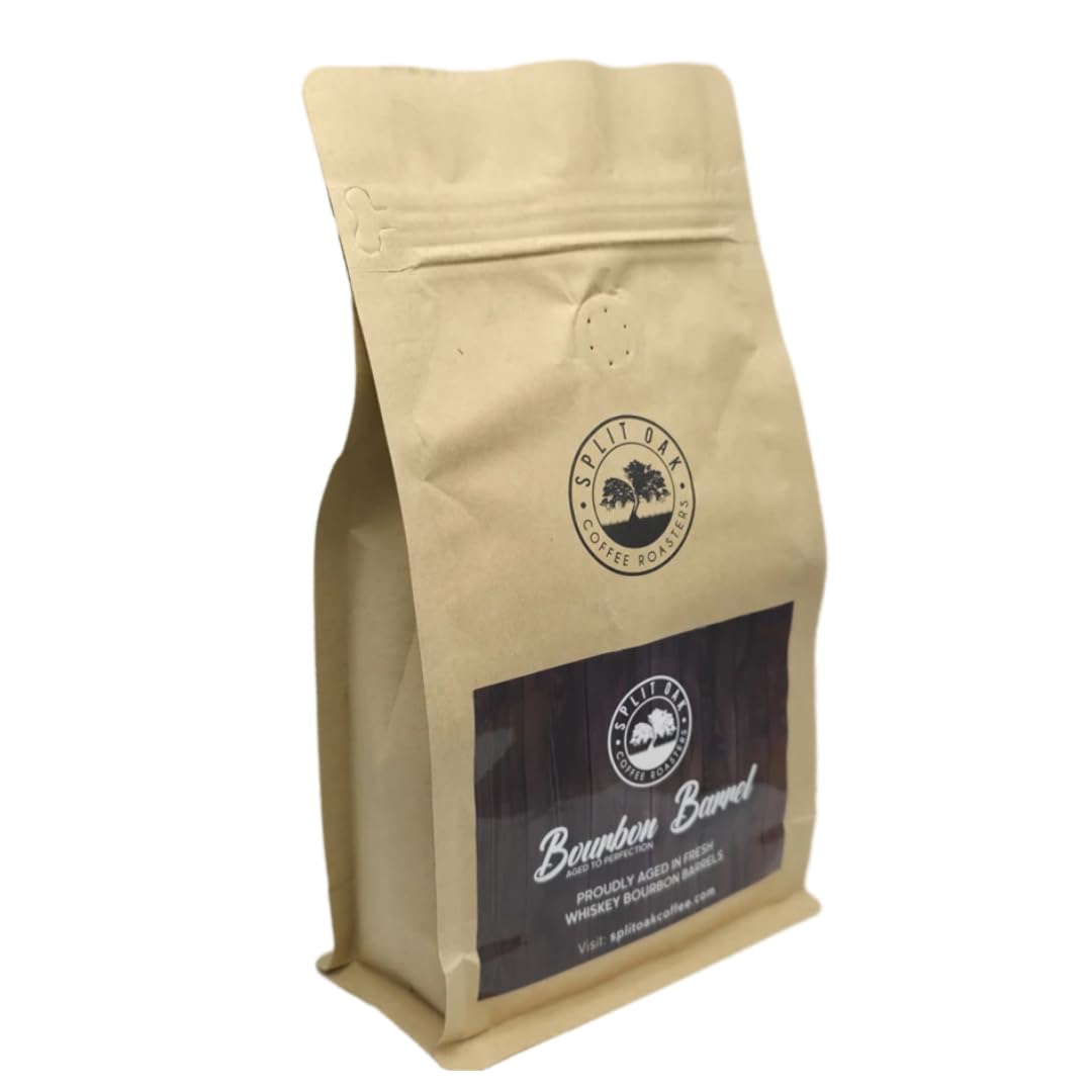 Coffret cadeau pour homme et femme avec lot de 2 cafés torréfiés en fût de bourbon bio vieilli + 1 cafetière à piston en acier inoxydable de Split Oak.
