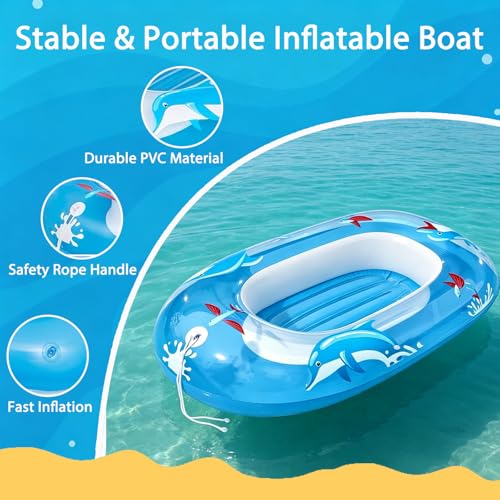 Miniatura 3 de Ximey Barco Hinchable Para Niños, Bote Inflable Infantil Para Piscina Y Playa, Flotador De Agua Con Cuerda De Remolque, Juguete Acuático De Verano Para Vacaciones E