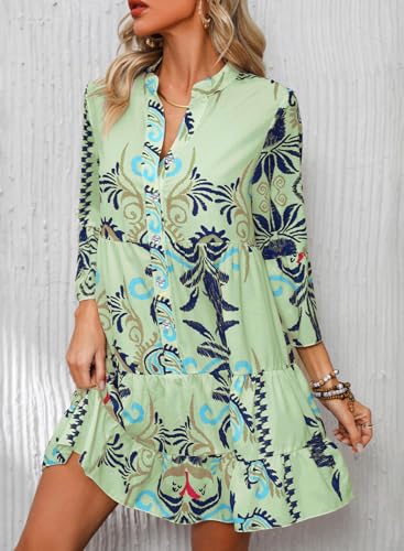 Image of Opemiby Summer Dresses for Women 2026 Flowy Ruffle 3 /4 Sleeve V Neck Tiered Casual Babydoll Boho Beach Mini Dress