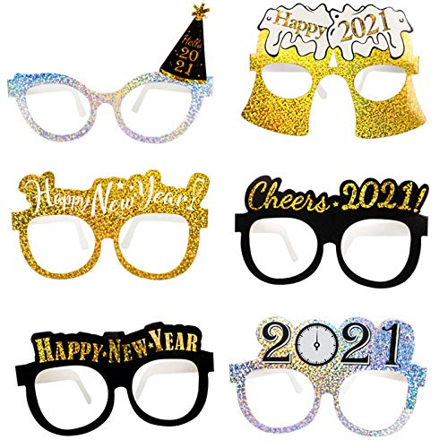 Peirich 6 Pack Happy New Year Eyeglasses, Fancy New Year Party Glasses Celebration Party Favor 2021 New Year Eve Glasses Celebration Party Supplies