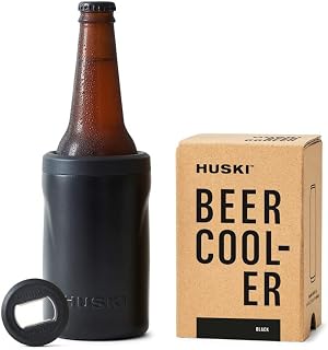 Huski Beer Cooler 2.0 | New | Premium Can and Bottle Holder | Triple Insulated Marine Grade Stainless Steel | Detachable 3-in-1 Opener | Works as a Tumbler | Best Gifts for Beer Lovers (Black)