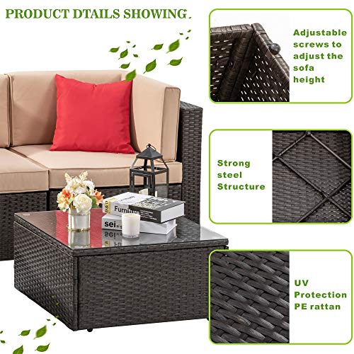 Vongrasig 5 Piece Patio Furniture Sets, AllWeather Brown PE Wicker