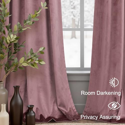 Image of Pink Velvet Curtains 108 Inches Long 2 Panels for Living Room Vintage Retro Elegant Home Decor Light Blocking Maroon Cinnamon Dusty Rose Drape for Kids Bedroom Girls Teen Toddler High Ceiling to Floor