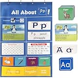 Alphabet Learning Pocket Chart, 41 * 28 Inch All About Letter Pocket Chart, ABC Letter Tracing & Sound Recognition Activity Wall Chart for Toddlers, Preschool & Homeschool Classroom Must Haves