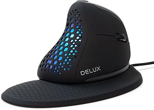 DeLUX Seeker Wired Ergonomic Vertical Mouse with Thumb Wheel, Optical Computer Mouse with 6 Programmable Buttons, 4000 DPI, LED Backlight, Removable Wrist Rest for Carpal Tunnel(M618XSU-Black)
