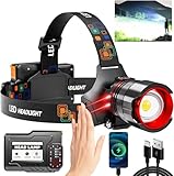 Rechargeable LED Headlamp 6000 High Lumens, Super Bright with 12 Modes & IPX7 Level Waterproof USB Rechargeable Zoom Headlamp, 125° Adjustable for Outdoor Camping, Running, Cycling, Climbing, Home