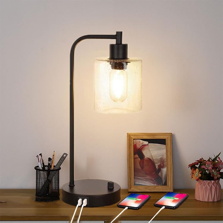 2Pack Dimmable Touch Control Table Lamp,Plug in Desk Lamps with 2 USB Ports and Bulb, Bedside Nightstand Nursery Lights Warm White Light Adjustable for Living Room Dorm Indoor Decor,800Lumen — image 1