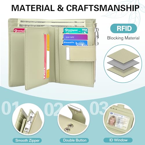 Image of Small Wallet Women RFID Blocking Soft Leather Card Holder Compact Ladies Wallet with Zipper Coin Pocket ID Window